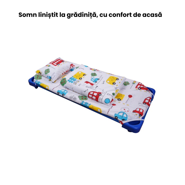 Cearșaf pătuț stivuibil grădiniță sau creșă 133x58 cm, bumbac 100%, model Mașinuțe [2]