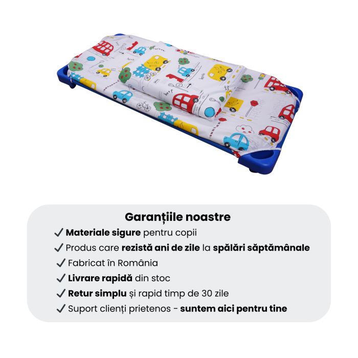 Cearșaf pătuț stivuibil grădiniță sau creșă 133x58 cm, bumbac 100%, model Mașinuțe [7]