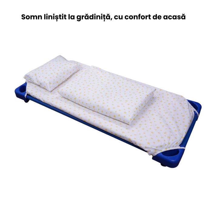Cearșaf pătuț stivuibil grădiniță sau creșă 133x58 cm, bumbac 100%, model Steluțe galbene [2]