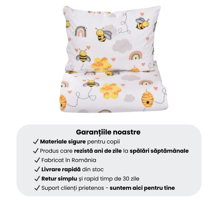 Cearșaf pătuț stivuibil grădiniță sau creșă 133x58 cm, bumbac 100%, model Albinuțe [5]