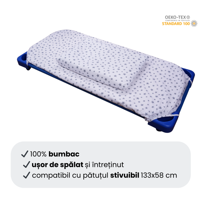 Cearsaf patut stivuibil gradinita sau cresa model stelute mici bleu [3]