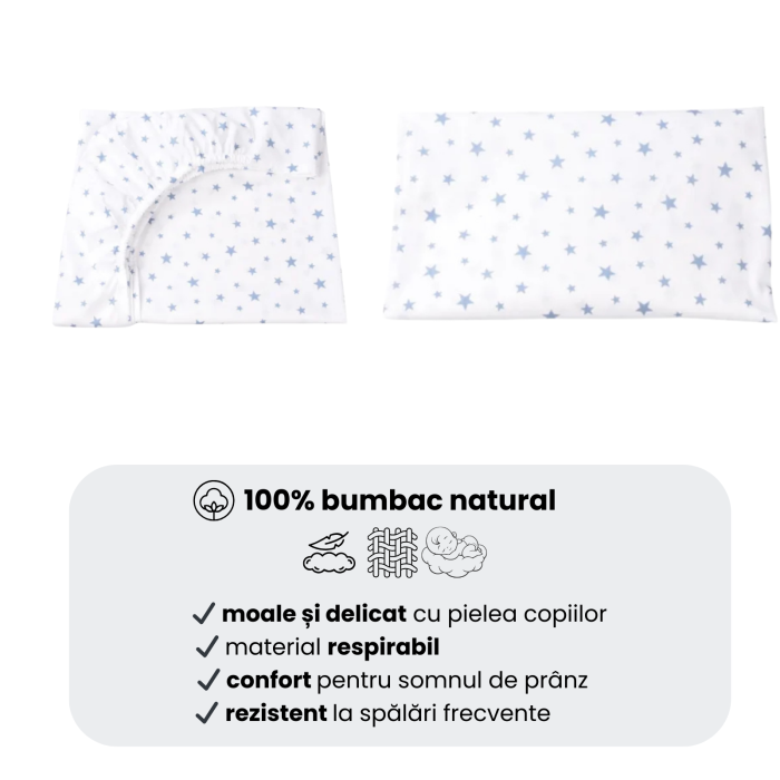 Cearsaf patut stivuibil gradinita sau cresa model stelute mici bleu [7]