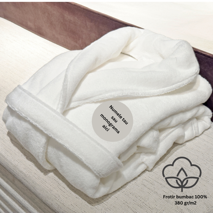 Halat de baie pentru casa si hotelier din bumbac 100% frotir, 380 gr/m² – Personalizabil, Unisex, 3 Marimi [3]