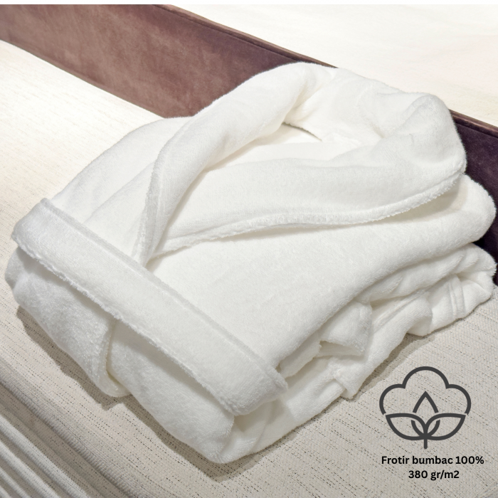 Halat de baie pentru casa si hotelier din bumbac 100% frotir, 380 gr/m² – Personalizabil, Unisex, 3 Marimi [6]