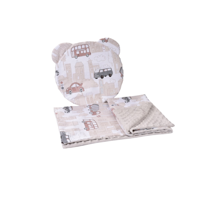 Lenjerie 2 piese cosulet si landou model masinute si plus gri [2]