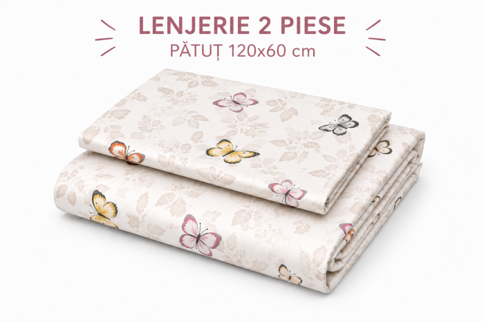 Lenjerie 2 piese pătuț creșă, model  fluturași, 120x60 cm [2]