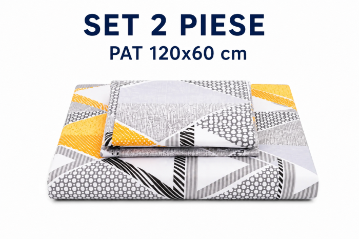 Lenjerie 2 piese pătuț creșă, bumbac 100% model Triunghiuri, 120x60 cm [2]