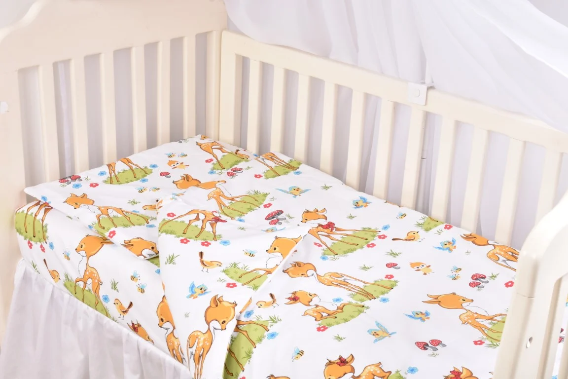 Lenjerie 2 piese pătuț creșă, model căprioare, 120x60 cm [3]