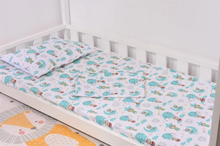 Lenjerie 2 piese pătuț creșă, model ursuleți în balon, 120x60 cm [5]