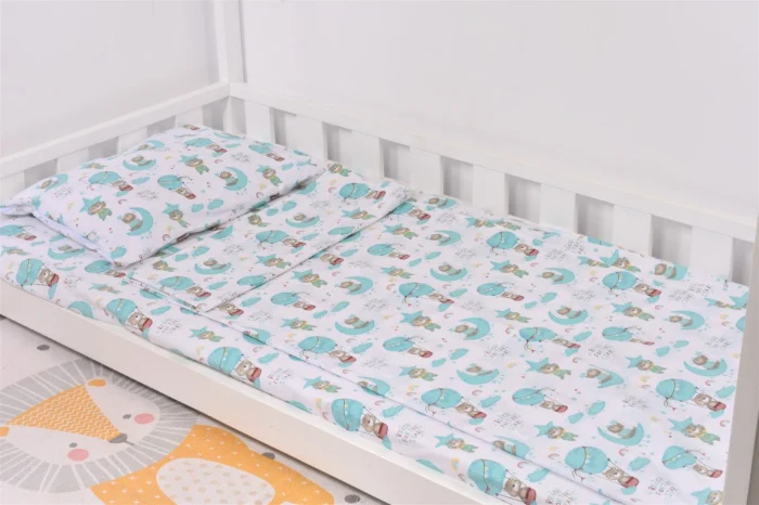 Lenjerie 2 piese pătuț creșă, model ursuleți în balon, 120x60 cm [3]