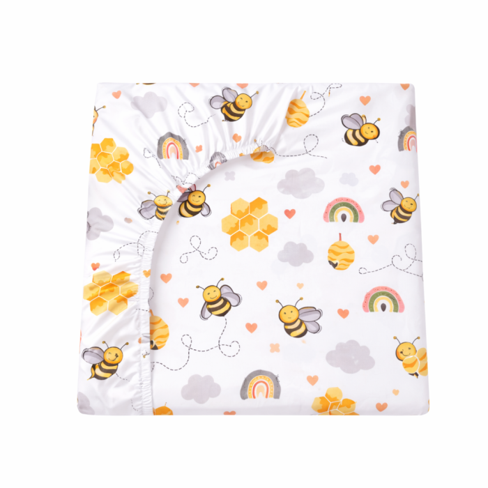 Lenjerie 2 piese pătuț incastrabil(140x60 cm) pentru grădiniță sau creșă, bumbac 100%, model Albinuțe [2]