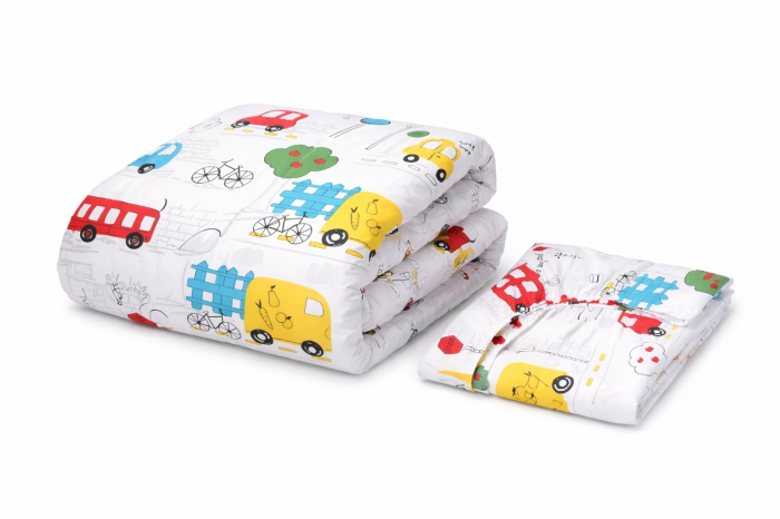 Lenjerie 2 piese pătuț incastrabil(140x60 cm) pentru grădiniță sau creșă, bumbac 100%, model Mașinuțe [2]