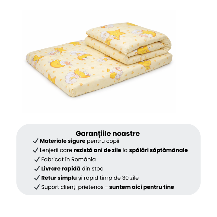 Lenjerie 2 piese pătuț incastrabil(140x60 cm) pentru grădiniță sau creșă, bumbac standard, model Ursuleți pe fond galben [4]