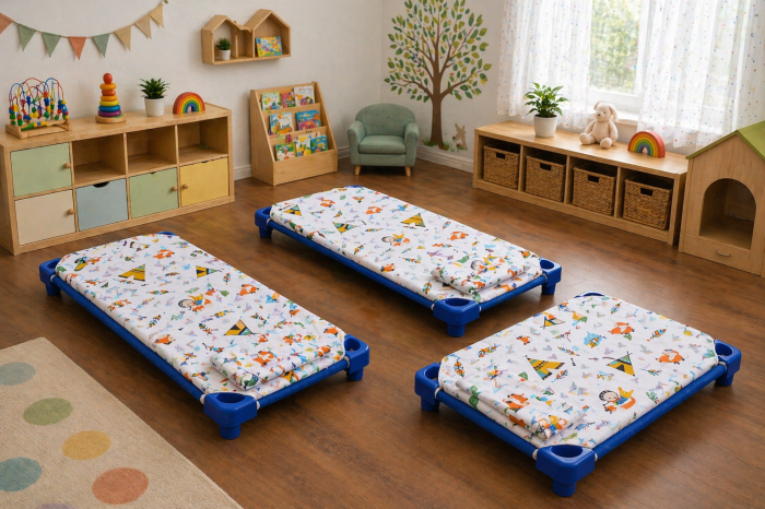 Lenjerie 2 piese pătuț stivuibil(133x58 cm) pentru grădiniță sau creșă, bumbac 100%, model Animăluțe [3]