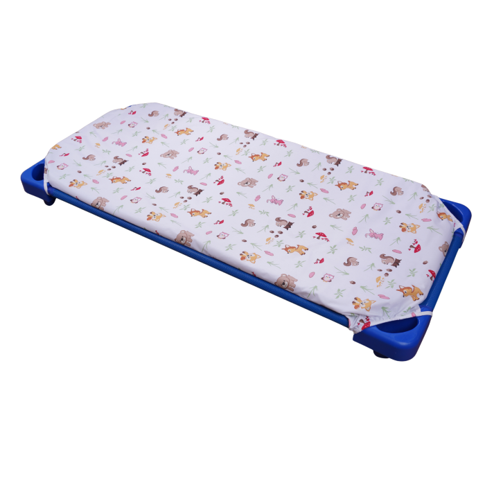 Lenjerie 2 piese pătuț stivuibil(133x58 cm) pentru grădiniță sau creșă, bumbac 100%, model Animăluțe și Ciuperci [3]