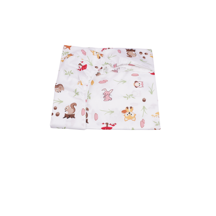Lenjerie 2 piese pătuț stivuibil(133x58 cm) pentru grădiniță sau creșă, bumbac 100%, model Animăluțe și Ciuperci [4]
