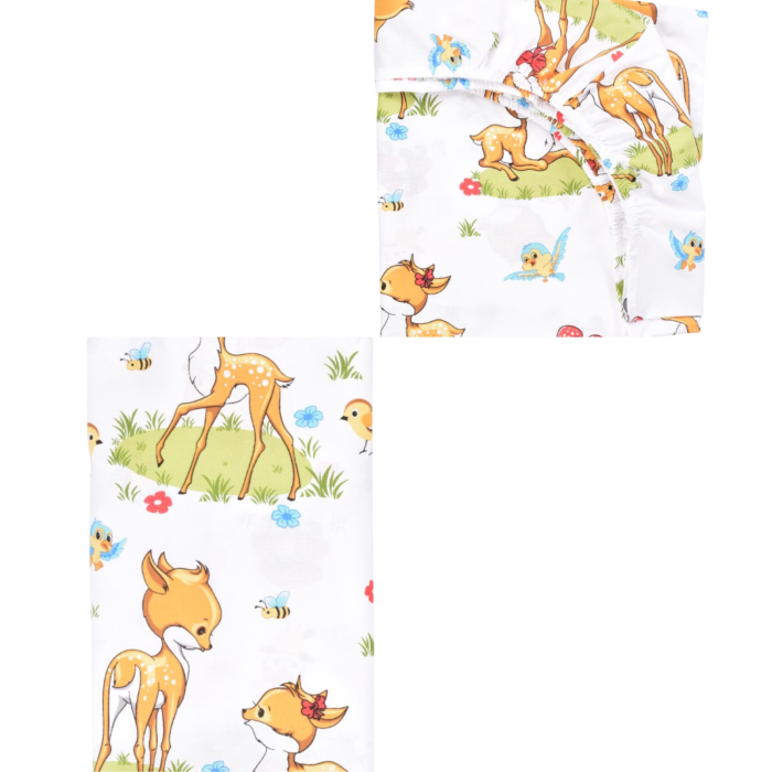 Lenjerie 2 piese pătuț stivuibil(133x58 cm) pentru grădiniță sau creșă, bumbac 100%, model Căprioare [4]