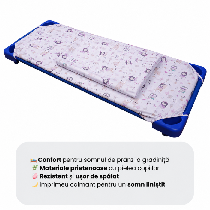 Lenjerie 2 piese pătuț stivuibil(133x58 cm) pentru grădiniță sau creșă, bumbac 100%, model Fetițe [3]