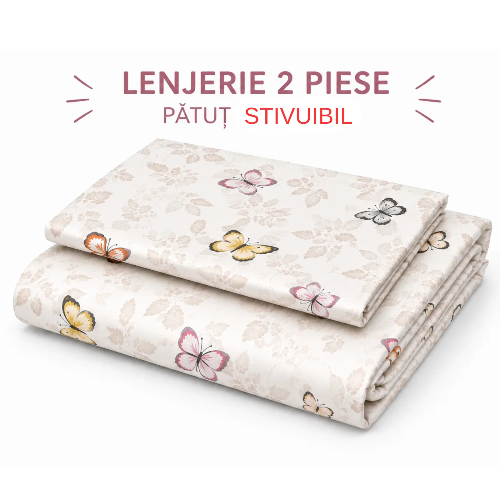 Lenjerie 2 piese pătuț stivuibil(133x58 cm) pentru grădiniță sau creșă, bumbac 100%, model Fluturași [3]