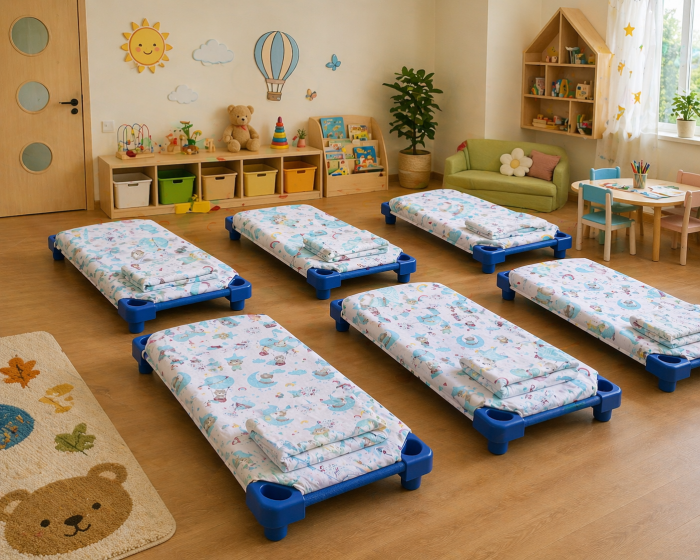 Lenjerie 2 piese pătuț stivuibil(133x58 cm) pentru grădiniță sau creșă, bumbac 100%, model Ursuleți în balon [3]