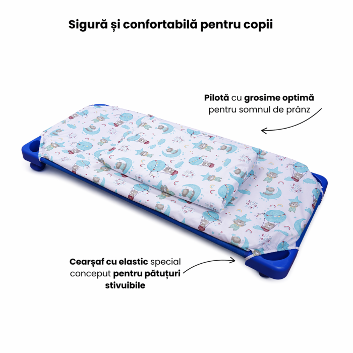 Lenjerie 2 piese pătuț stivuibil(133x58 cm) pentru grădiniță sau creșă, bumbac 100%, model Ursuleți în balon [4]