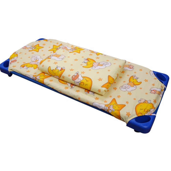 Lenjerie 2 piese pătuț stivuibil(133x58 cm) pentru grădiniță sau creșă, bumbac 100%, model Ursuleți pe fond galben [2]