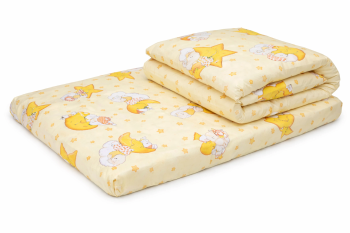 Lenjerie 2 piese pătuț stivuibil(133x58 cm) pentru grădiniță sau creșă, bumbac 100%, model Ursuleți pe fond galben [2]