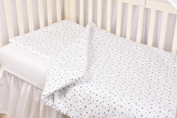 Lenjerie 3 piese bumbac 100% model stelute mici bleu patut 120x60 cm [1]