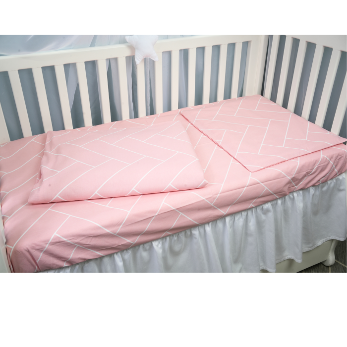Lenjerie 3 piese bumbac 100% culoare roz model Blush Lines  patut 120x60 cm [1]