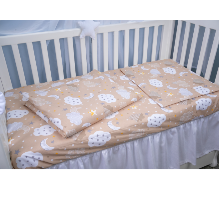 Lenjerie 3 piese bumbac 100% model norisori pe fond maro patut 120x60 cm [1]