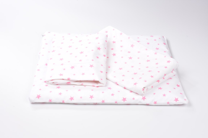 Lenjerie 3 piese bumbac 100% model stelute mici roz patut 120x60 cm [1]
