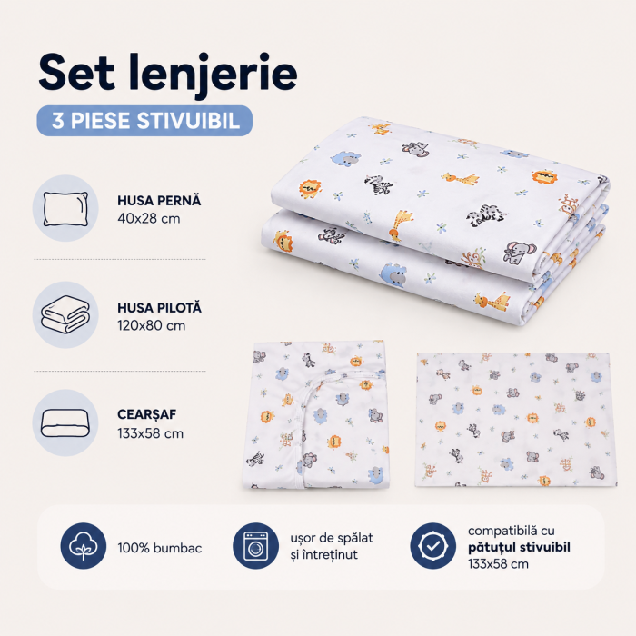 Lenjerie 3 piese patut stivuibil model animalute safari [3]
