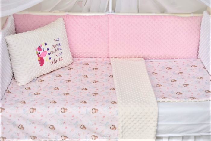 Lenjerie 3 piese patut 140x70 cm model balerine si plus minky crem [2]