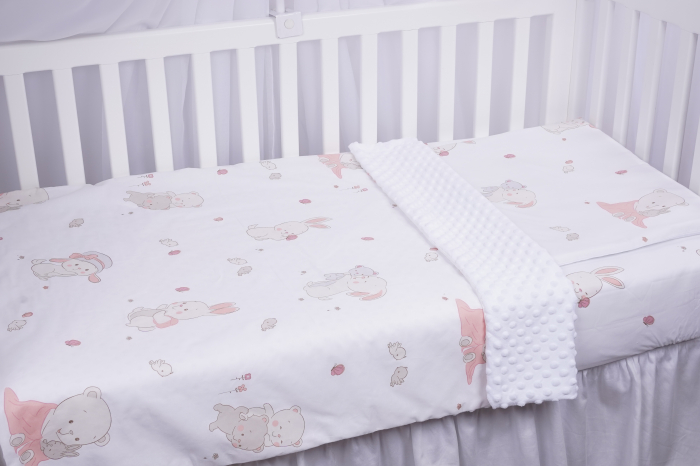 Lenjerie 3 piese model  iepurasi si plus alb patut 120x60 cm [3]