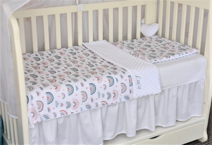 Lenjerie 3 piese patut 140x70 cm model curcubee si plus minky alb [2]