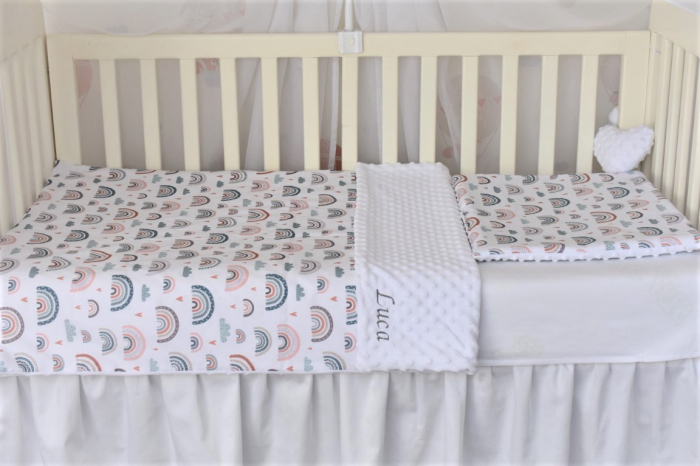 Lenjerie 3 piese patut 140x70 cm model curcubee si plus minky alb [3]