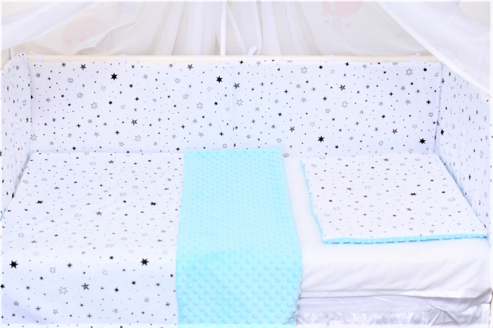 Lenjerie 3 piese patut  140x70 cm model stelute si plus minky bleu [4]