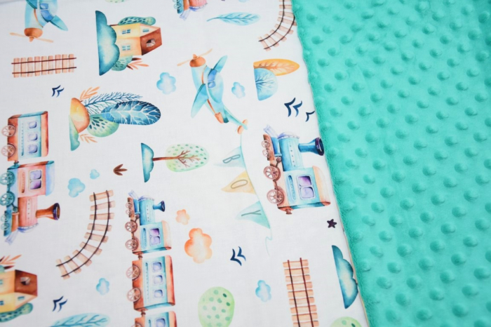Lenjerie 3 piese patut 140x70  cm model trenulete si plus turquoise [3]