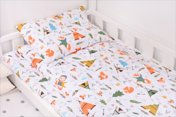 Lenjerie 3 piese pat casuta Montessorri, 1 persoana 90x200 cm model Animalute [2]