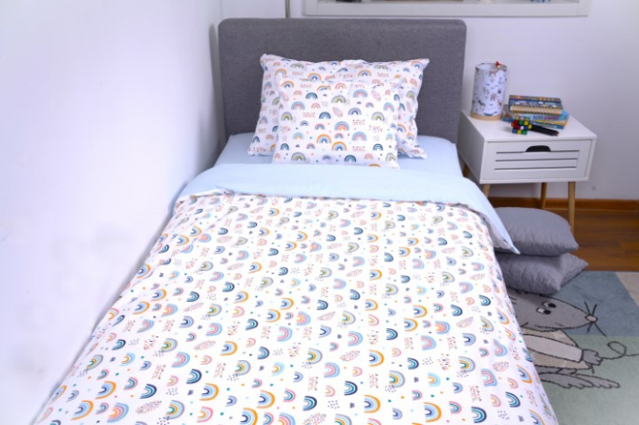 Lenjerie 3 piese pat 90x200 cm Montessorri sau o persoana model curcubee colorate [2]