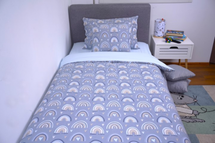Lenjerie 3 piese pat 90x200 cm Montessorri sau o persoana model curcubee grey [1]