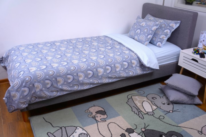 Lenjerie 3 piese pat 90x200 cm Montessorri sau o persoana model curcubee grey [3]