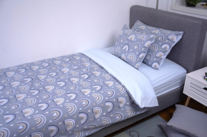 Lenjerie 3 piese pat 90x200 cm Montessorri sau o persoana model curcubee grey [2]