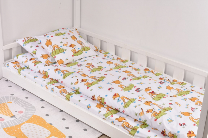 Lenjerie 3 piese pat casuta Montessori, 1 persoana 90x200 cm model Caprioare [2]