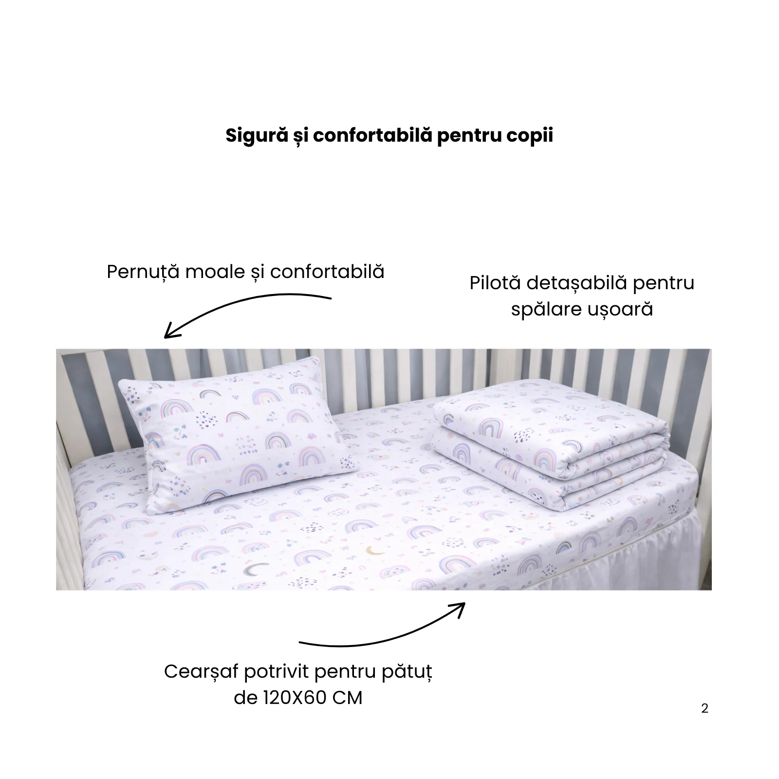 Lenjerie 3 piese pătuț creșă sau grădiniță, 120x60 cm, bumbac 100%, model Curcubee [2]