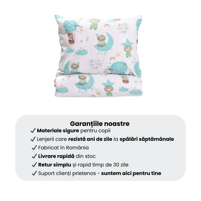 Lenjerie 3 piese pătuț creșă sau grădiniță, 120x60 cm, bumbac 100%, model Ursuleți în balon [5]