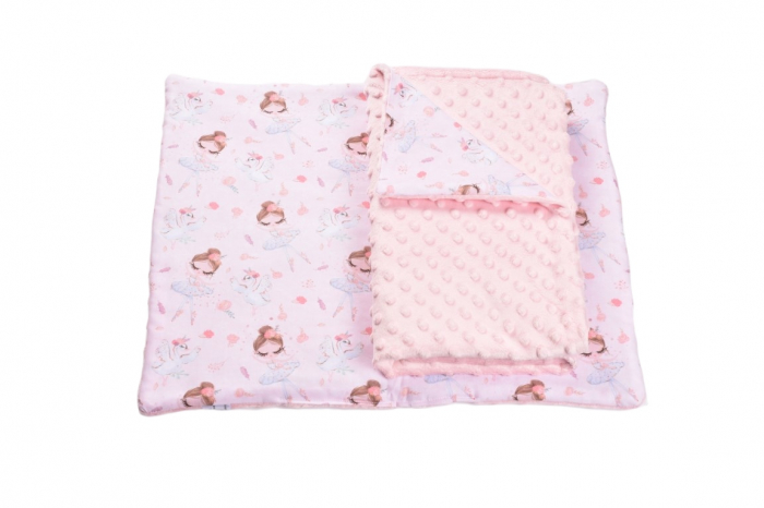 Lenjerie 3 piese patut 140x70 cm model balerine si plus minky roz pal [2]