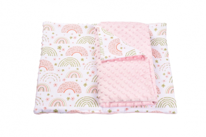 Lenjerie 3 piese patut 120x60 cm model curcubee florale si plus roz pal [2]