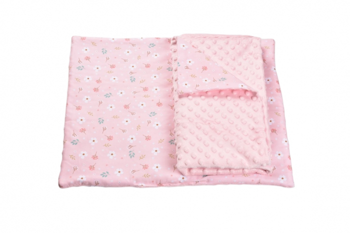 Lenjerie 3 piese patut 140x70 cm model floricele si plus minky roz [2]
