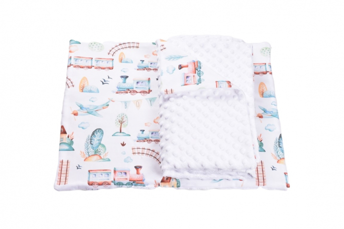 Lenjerie 3 piese patut 120x60 cm model trenulete si plus alb [2]